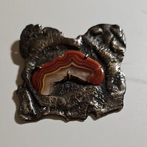 Vintage Silver and Agate Brooch